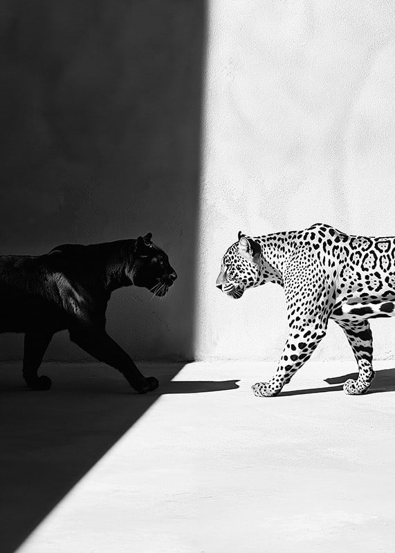 Plakat som viser et møte mellom en svart panter og en leopard-12