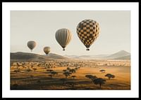 Poster cu baloane cu aer cald plutind deasupra unei savane frumoase-0