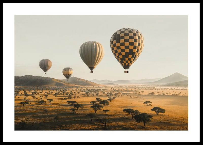 Poster cu baloane cu aer cald plutind deasupra unei savane frumoase-12
