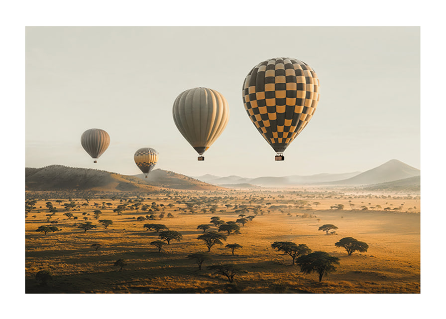 Poster of hot air balloons floating over a beautiful savannah-12