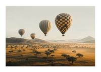 Poster cu baloane cu aer cald plutind deasupra unei savane frumoase-1