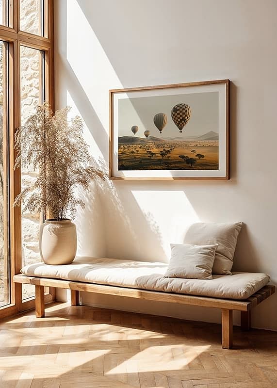 Poster cu baloane cu aer cald plutind deasupra unei savane frumoase-12