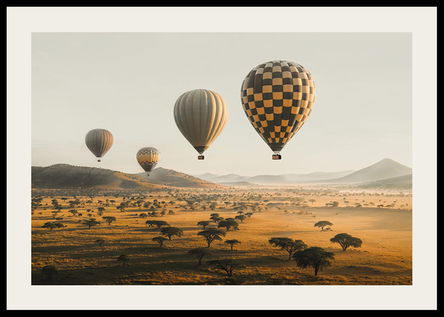 Póster de globos aerostáticos flotando sobre una hermosa sabana-12