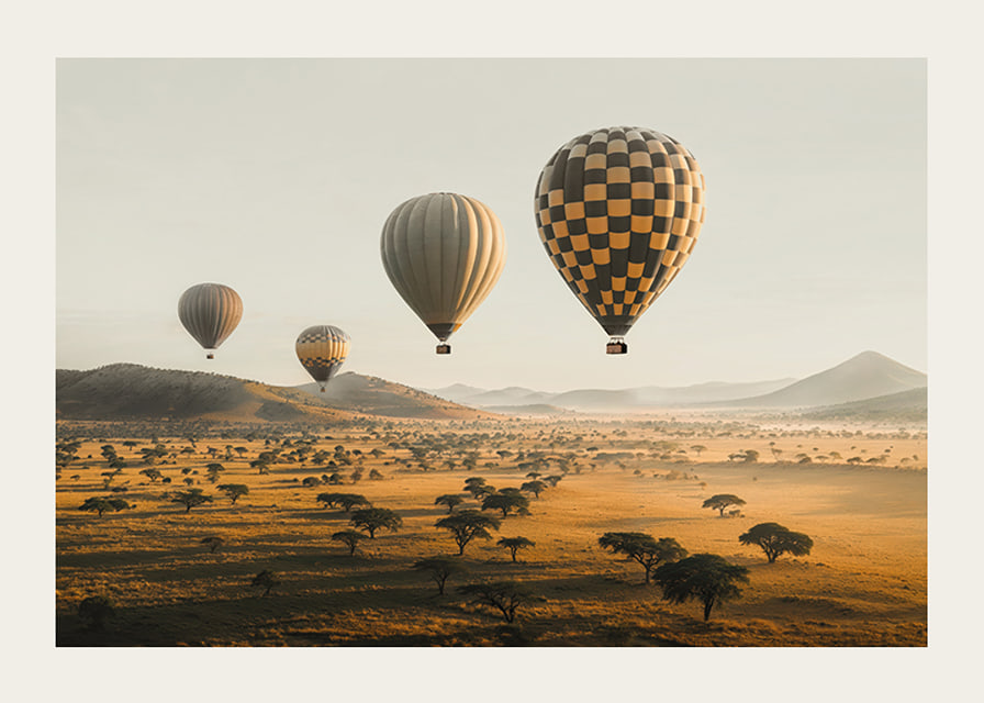 Poster of hot air balloons floating over a beautiful savannah-12