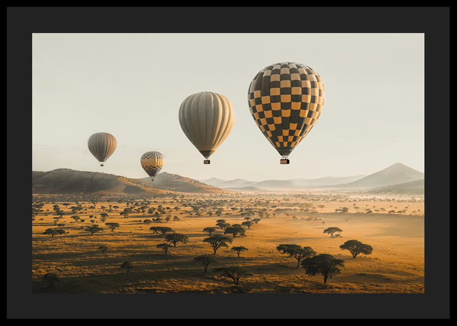 Póster de globos aerostáticos flotando sobre una hermosa sabana-12
