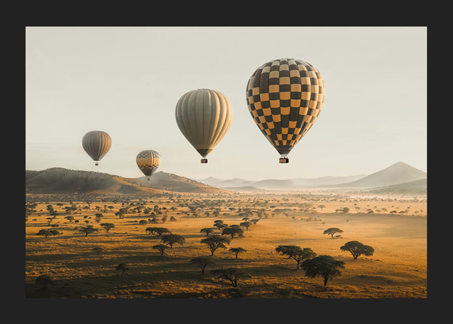 Póster de globos aerostáticos flotando sobre una hermosa sabana-12