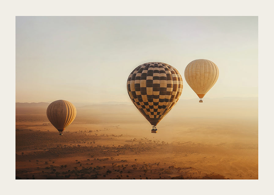 Poster with hot air balloons floating over a beautiful desert-12