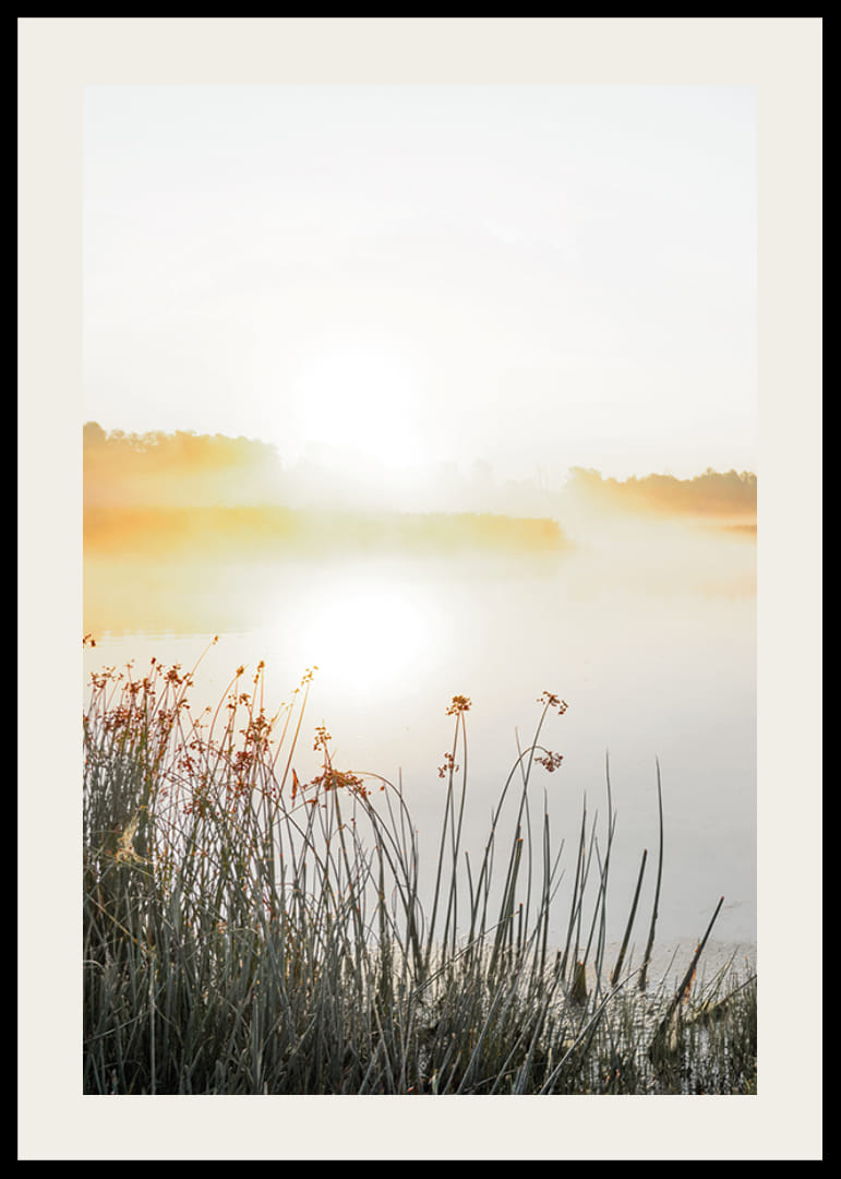 Poster with beautiful nature view over a misty lake at sunrise-12
