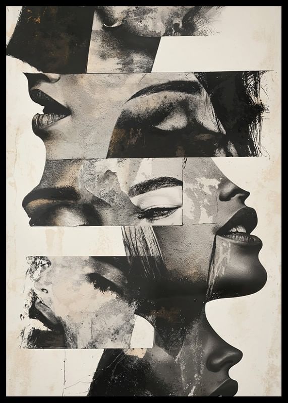 Un poster cu un motiv abstract cu diferite fețe-12