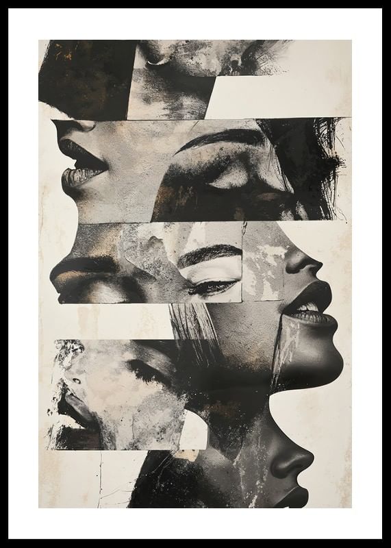 Un poster cu un motiv abstract cu diferite fețe-12