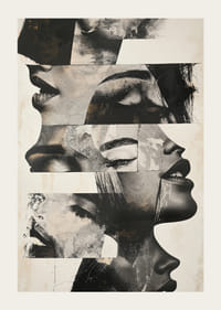 Ein Poster mit einem abstrakten Motiv mit verschiedenen Gesichtern-3