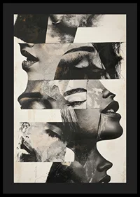 En poster med ett abstrakt motiv med olika ansikten-4