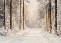 Juliste, jossa näkyy lumen peittämä metsäpolku huurteisten puiden ympäröimänä -3