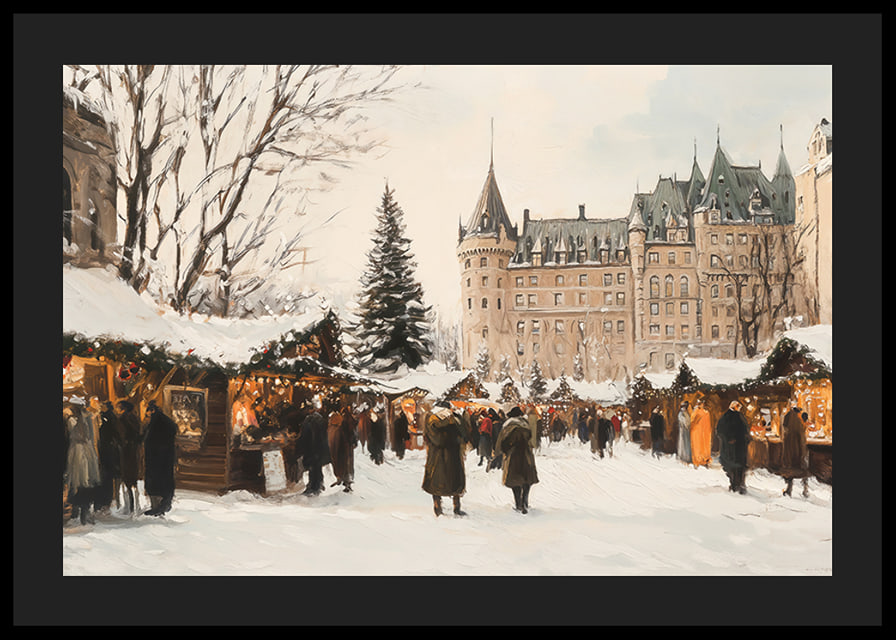A poster capturing a magical Christmas market in front of a majestic castle-12