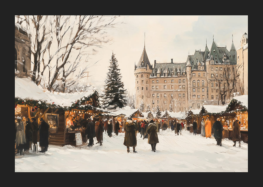 A poster capturing a magical Christmas market in front of a majestic castle-12