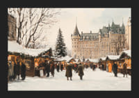 Juliste, joka vangitsee maagiset joulumarkkinat majesteettisen linnan edessä-5