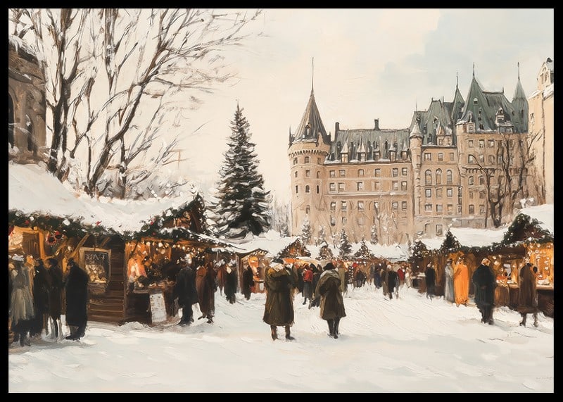A poster capturing a magical Christmas market in front of a majestic castle-12