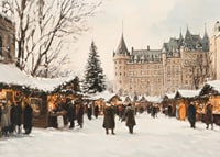 A poster capturing a magical Christmas market in front of a majestic castle-7