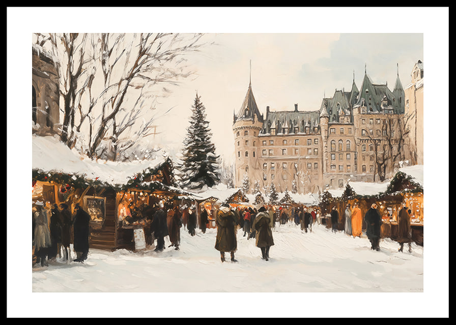A poster capturing a magical Christmas market in front of a majestic castle-12