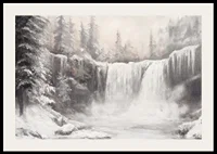 A poster capturing a frozen waterfall surrounded by snow-covered trees -2