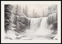 Plagát zachytávajúci zamrznutý vodopád obklopený zasneženými stromami -2