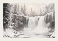 A poster capturing a frozen waterfall surrounded by snow-covered trees -3