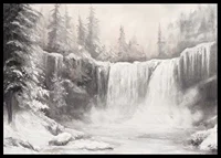 A poster capturing a frozen waterfall surrounded by snow-covered trees -6