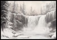 Une affiche représentant une cascade gelée entourée d'arbres enneigés -2