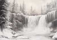 Une affiche représentant une cascade gelée entourée d'arbres enneigés -3