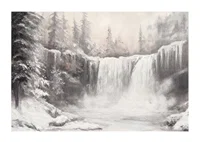 A poster capturing a frozen waterfall surrounded by snow-covered trees -1