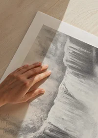 A poster capturing a frozen waterfall surrounded by snow-covered trees -9