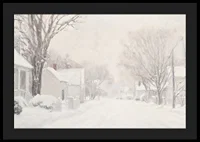 A poster that captures a quiet snow covered street surrounded by frosty trees and houses-4