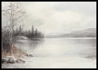 A poster showing a mist shrouded lake surrounded by frosty nature and winter stillness-6
