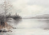 A poster showing a mist shrouded lake surrounded by frosty nature and winter stillness-7