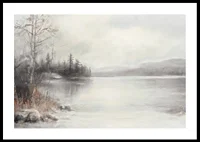 A poster showing a mist shrouded lake surrounded by frosty nature and winter stillness-0