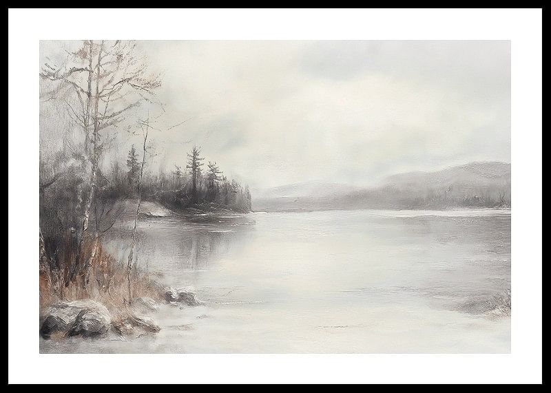 A poster showing a mist shrouded lake surrounded by frosty nature and winter stillness-12