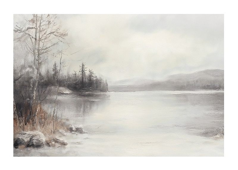 A poster showing a mist shrouded lake surrounded by frosty nature and winter stillness-12
