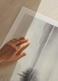 A poster showing a mist shrouded lake surrounded by frosty nature and winter stillness-9