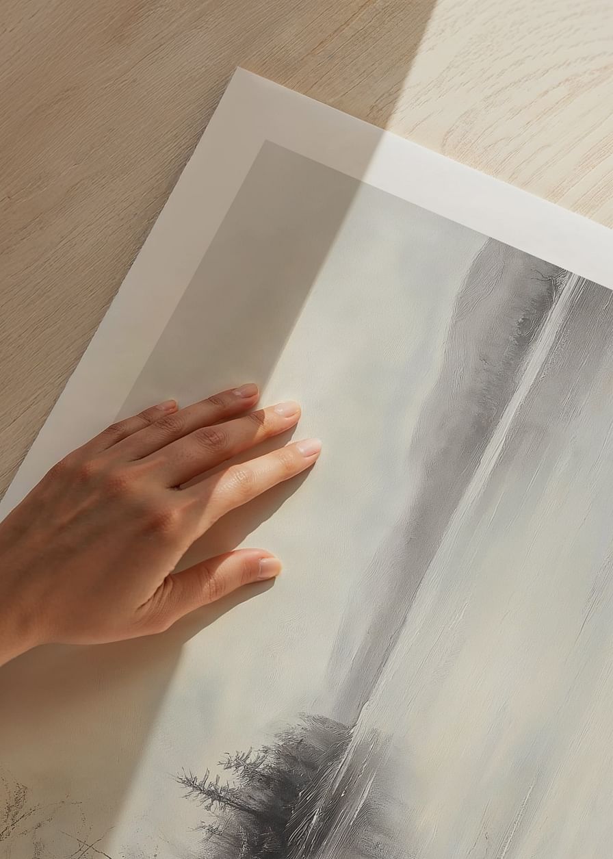 A poster showing a mist shrouded lake surrounded by frosty nature and winter stillness-12
