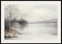 A poster showing a mist shrouded lake surrounded by frosty nature and winter stillness-2