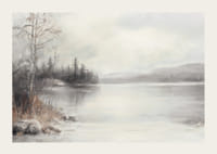 Een poster met een in mist gehuld meer omgeven door ijzige natuur en winterse stilte-3