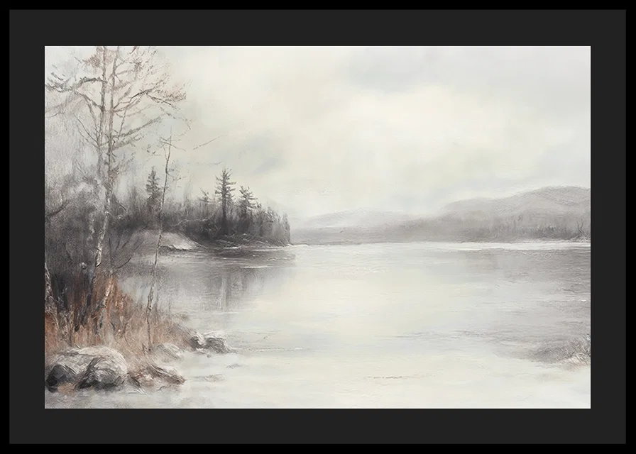 A poster showing a mist shrouded lake surrounded by frosty nature and winter stillness-12
