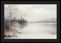 Een poster met een in mist gehuld meer omgeven door ijzige natuur en winterse stilte-4