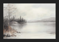 Een poster met een in mist gehuld meer omgeven door ijzige natuur en winterse stilte-5