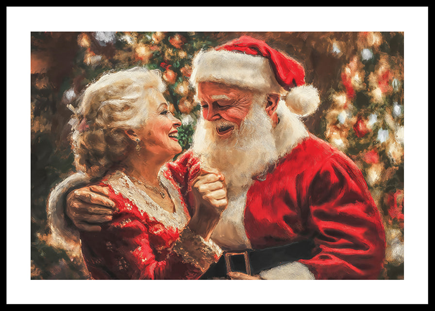A poster showing Santa and Mrs. Santa in a loving and joyful moment-12