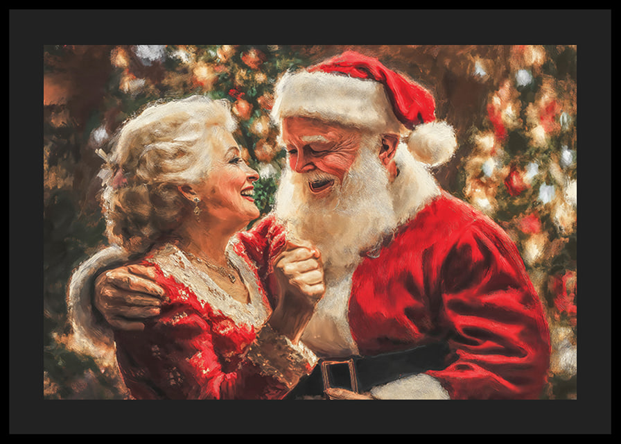 A poster showing Santa and Mrs. Santa in a loving and joyful moment-12