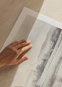 A poster depicting a snow-covered landscape with frosty fields -9