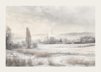 Een poster met een besneeuwd landschap met ijzige velden -3