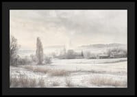 Een poster met een besneeuwd landschap met ijzige velden -4