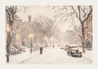 A poster depicting a snow-covered street with classic cars and elegant buildings in winter light-3